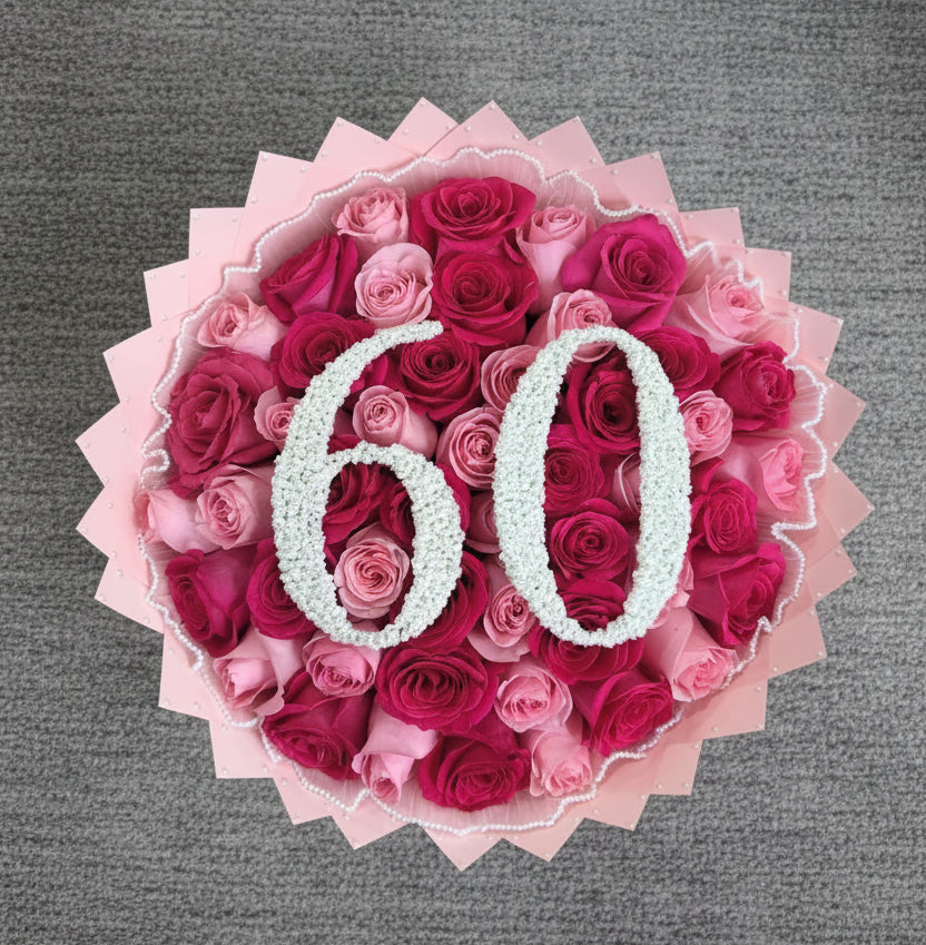 Bouquet of pink roses with customized initial 