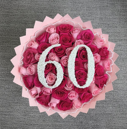 Bouquet of pink roses with customized initial 
