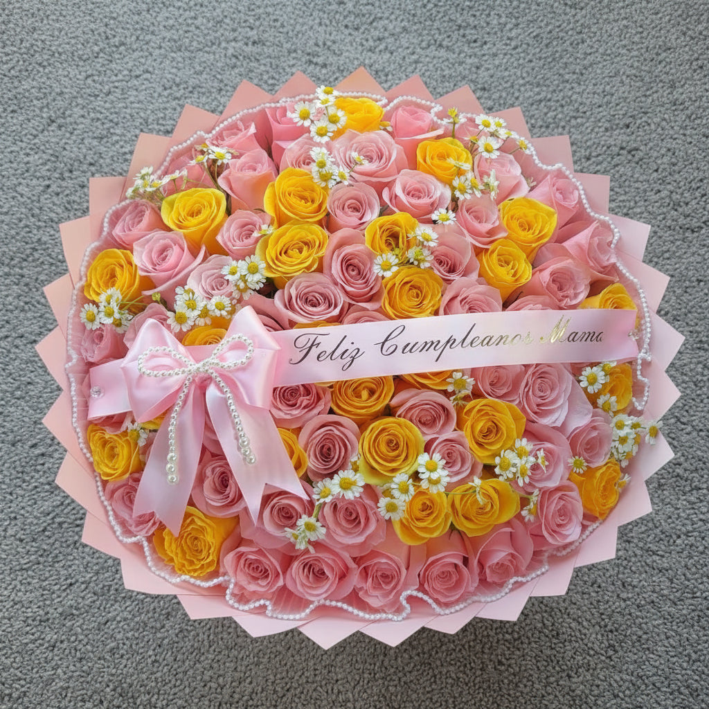 Bouquet of pink and yellow roses